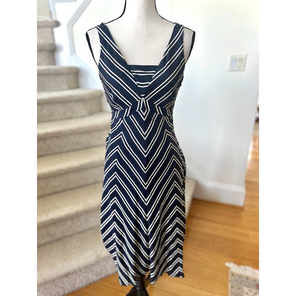 Vintage Talbots Navy & White Stripe Nautical Silk A-Line Dress